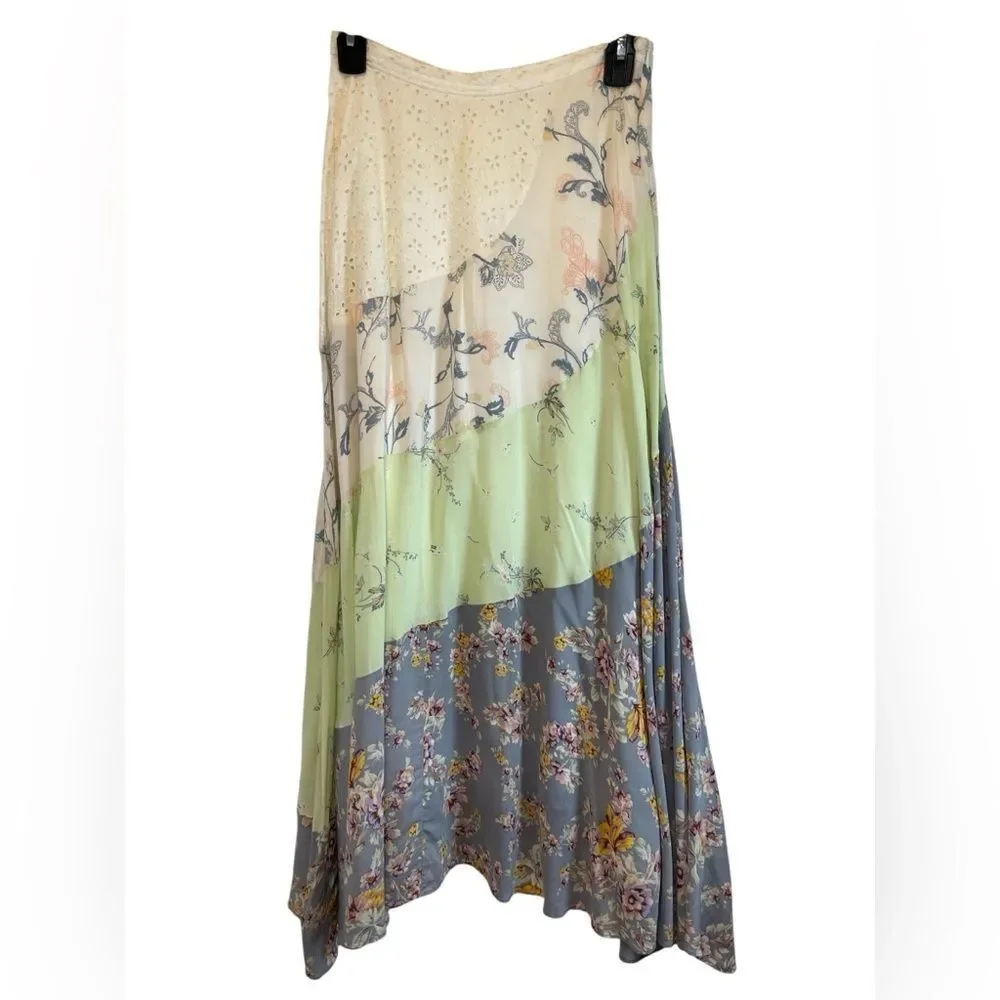 Free People In The Flowers Floral Patchwork Eyelet Maxi Skirt size 2